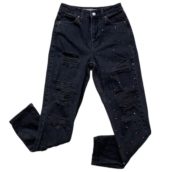 Topshop Mom High Waist Super Ripped Studded Jeans - Picture 9 of 9